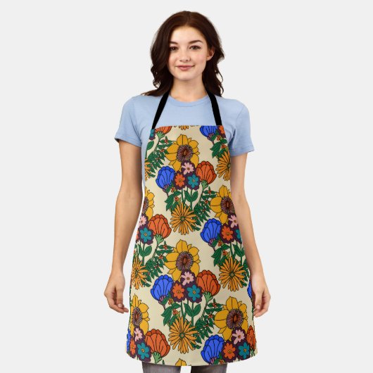 70s Retro Bloemenparel- Mid Century Modern Schort (Gedragen)