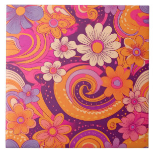 70s retro-bloemtiel tegeltje