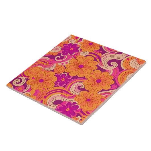 70s retro-bloemtiel tegeltje (Zijkant)