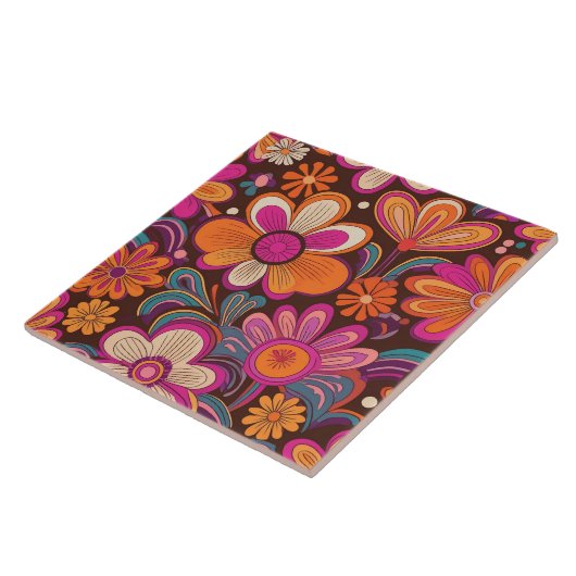 70s retro-bloemtiel tegeltje (Zijkant)