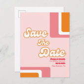 70s retro blos roze oranje groovy save the date aankondigingskaart (Voorkant / Achterkant)
