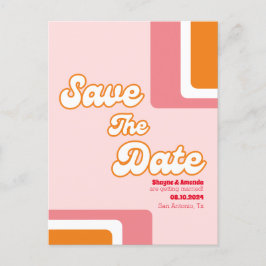 70s retro blosroze oranje groovy save the date aankondigingskaart