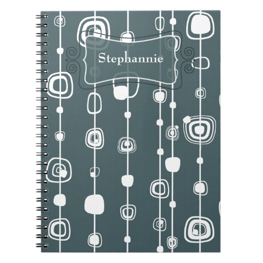 70's Retro Blue Squares 1950 spiraal Notitieboek (Voorkant)