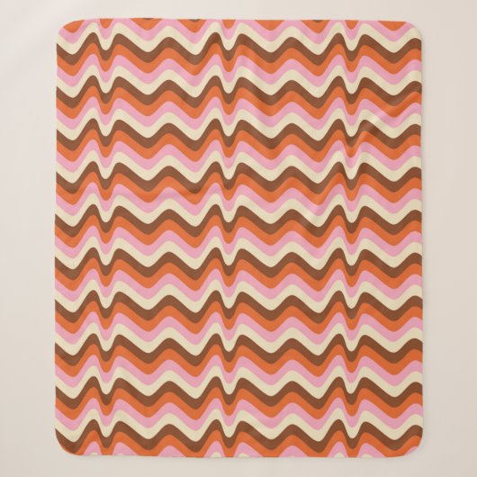 70s retro brown and pink wave pattern sherpa deken (Voorkant)