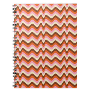 70s retro-bruin en roze golfpatroon  notitieboek
