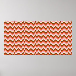 70s retro-bruin en roze golfpatroon poster