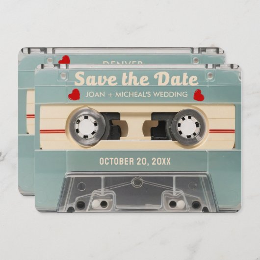 70s Retro Cassette Bruiloft Bewaar de Datum Uitnod Save The Date (Voorkant / Achterkant)