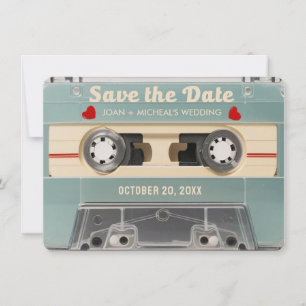 70s Retro Cassette Bruiloft Bewaar de Datum Uitnod Save The Date
