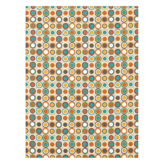 70s Retro Circles Pattern Oranje Bruin Blauwgroen Tafelkleed (Voorkant)