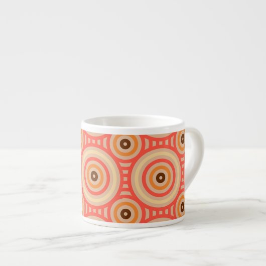 70s Retro Circular Geometric Pattern Espresso Kop (Voorkant rechts)