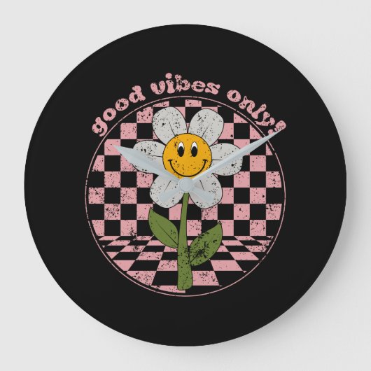 70's Retro Daisy | Alleen goede steekproeven Grote Klok (Voorkant)