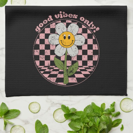 70's Retro Daisy | Alleen goede steekproeven Theedoek (Gevouwen)