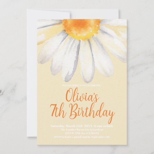 70's Retro Daisy Oranje Meisje Verjaardagsfeestje Kaart (Voorkant)