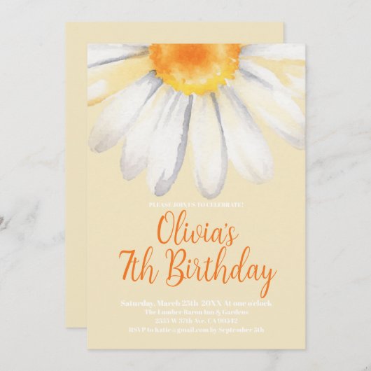 70's Retro Daisy Oranje Meisje Verjaardagsfeestje Kaart (Voorkant / Achterkant)