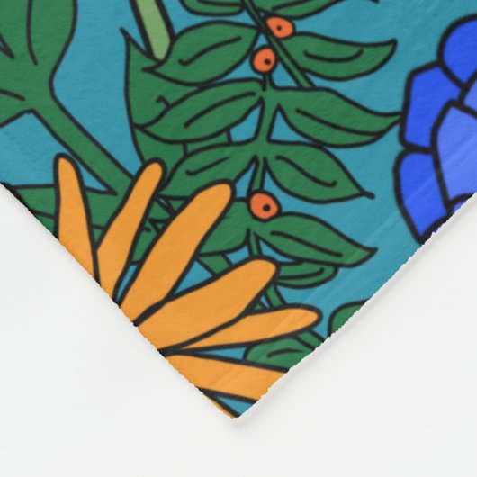 70s Retro Floral Blue Sierkussen Fleece Deken (Hoek)