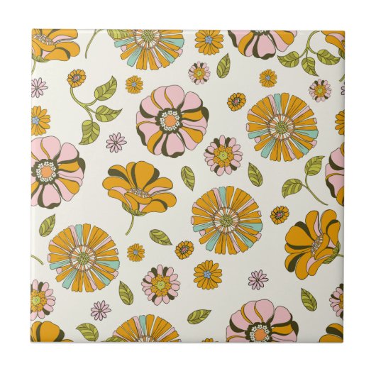 70's Retro Floral Pattern Tegeltje (Voorkant)