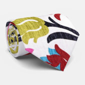 70's Retro Floral Stropdas | Primaire Stropdassen  (Opgerold)