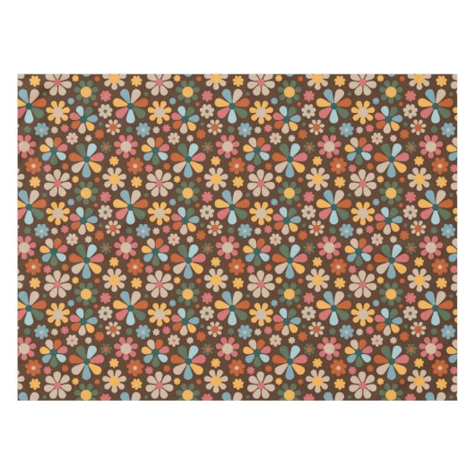70's Retro Flower Pattern Tafelkleed (Voorkant (Horizontaal))