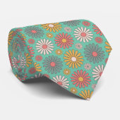 70s Retro  Flowers op Blauwgroen Stropdas (Opgerold)