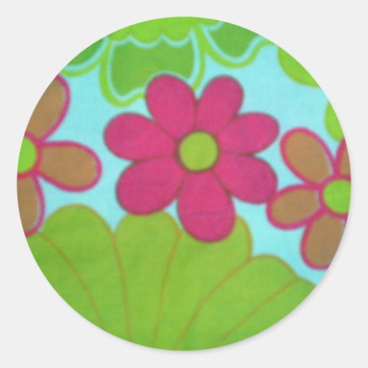 70's Retro Flower's Ronde Sticker (Voorkant)