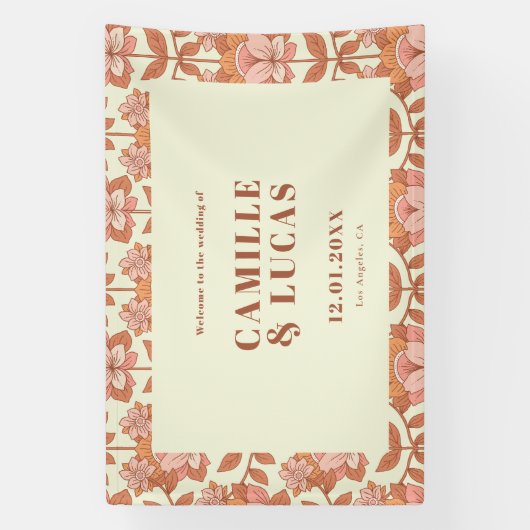 70s Retro Geïnspireerd Bruiloft Welkomstbord Spandoek (Verticaal)