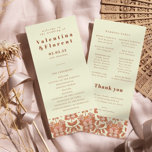 70s Retro geïnspireerd Oranje huwelijksprogramma Programmakaart