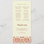 70s Retro geïnspireerd Oranje huwelijksprogramma Programmakaart (Achterkant)