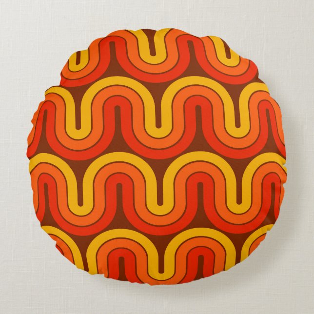 70s Retro Geometrisch Ontwerp Rond Kussen (Voorkant)