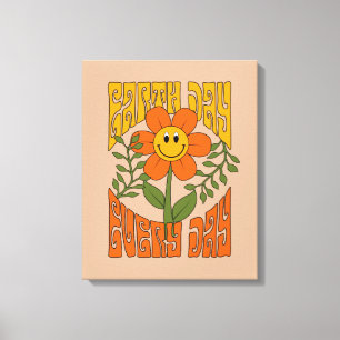 70's Retro glimlende Daisy Flower Canvas Afdruk