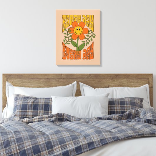 70's Retro glimlende Daisy Flower Canvas Afdruk (Insitu (Slaapkamer))