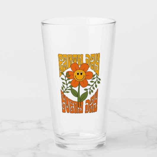 70's Retro glimlende Daisy Flower Glas (Voorkant)