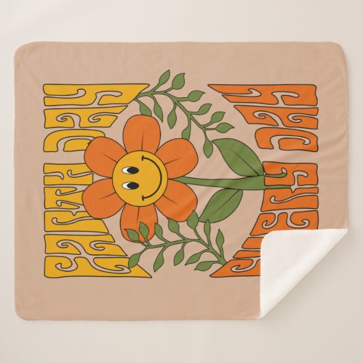 70's Retro glimlende Daisy Flower Sherpa Deken (Voorkant (horizontaal))