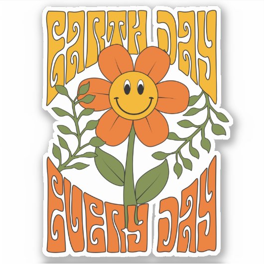 70's Retro glimlende Daisy Flower Sticker (Voorkant)