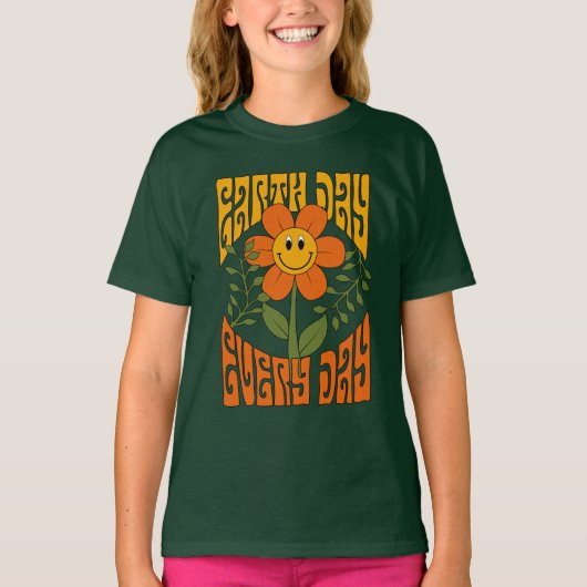 70's Retro glimlende Daisy Flower T-shirt (Voorkant)