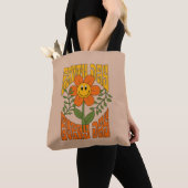70's Retro glimlende Daisy Flower Tote Bag (Dichtbij)