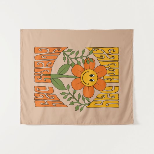 70's Retro glimlende Daisy Flower Wandkleed (Voorkant (horizontaal))