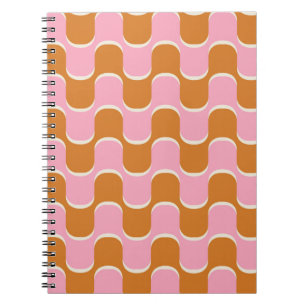 70s retro golvy patroon in goud en roze notitieboek