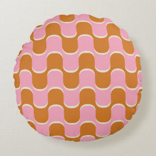 70s retro golvy patroon in goud en roze rond kussen