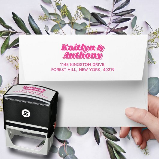 70's Retro Groovy Bruiloft Zelfinktende Stempel