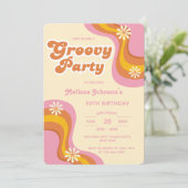 70s Retro Groovy Feest Madeliefjes Perzik Verjaard Kaart (Staand voorkant)