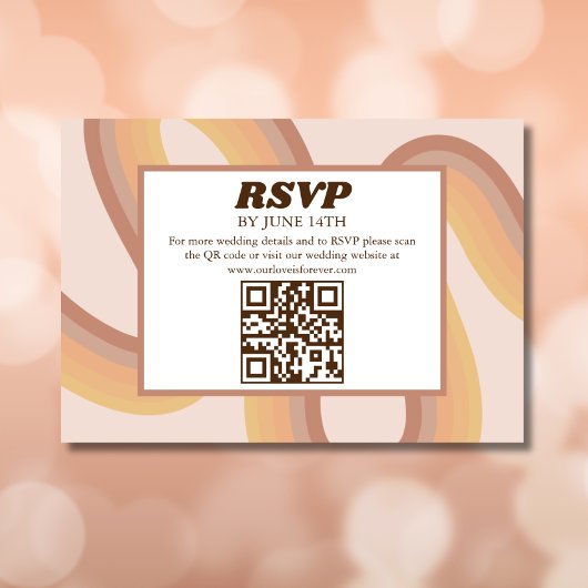 70s Retro Groovy Lines Funky QR Code RSVP Kaart