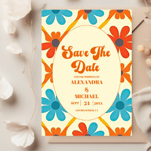 70's Retro Groovy Oranje bruiloft Save The Date
