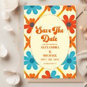 70's Retro Groovy Oranje bruiloft Save The Date