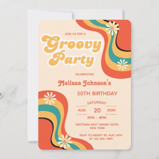 70s Retro Groovy Party Daisies Bloem Verjaardag Kaart (Voorkant)