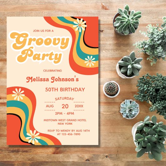 70s Retro Groovy Party Daisies Bloem Verjaardag Kaart