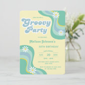 70s Retro Groovy Party Daisies Gele Verjaardag Kaart (Staand voorkant)