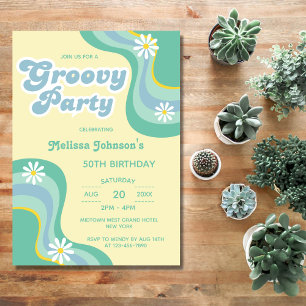 70s Retro Groovy Party Daisies Gele Verjaardag Kaart