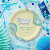 70s Retro Groovy Party Daisies Gele Verjaardag Papieren Bordje (Feest)
