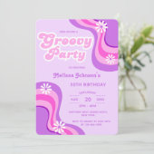 70s Retro Groovy Party Daisies Paarse Verjaardag Kaart (Staand voorkant)