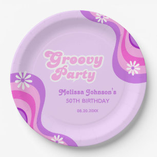70s Retro Groovy Party Daisies Paarse Verjaardag Papieren Bordje
